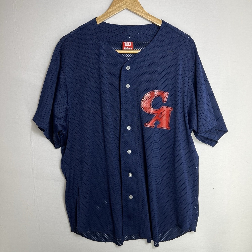 Title: Wilson Mens Navy Mesh Baseball Jersey GA #8 Button Front Batting Practice